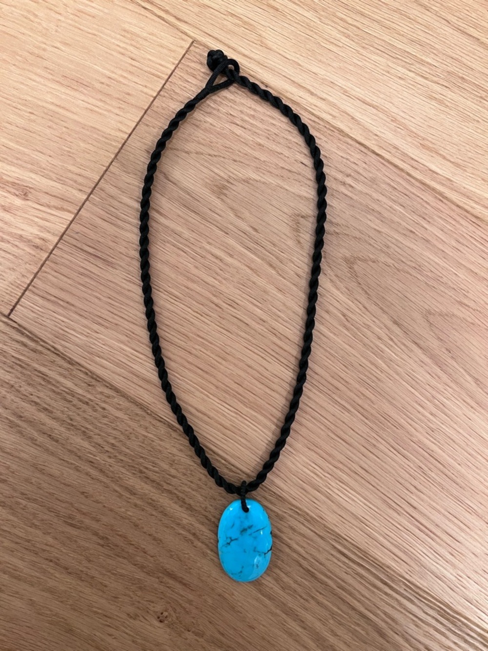 Black Cord Necklace with Turquoise Blue Stone Pendant